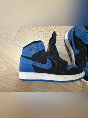 Jordan High-Top Sneakers in Black and Royal Blue Suede